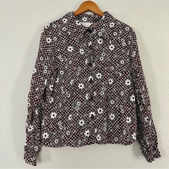 🦋 Vintage JCPenney Brown Floral 70s Print Long Sleeve Button Down XL - Picture 1 of 8